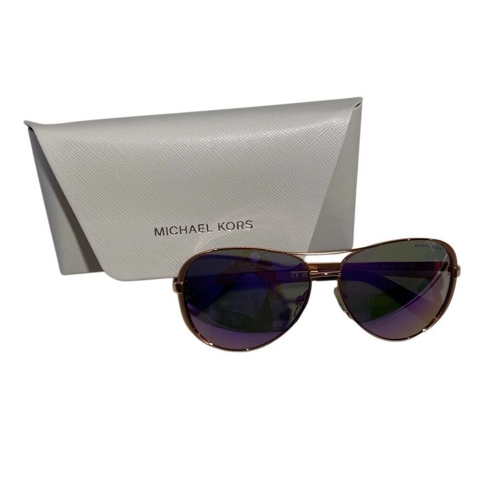 Michael Kors Sunglasses Aviator Chelsea Rose Gold Purple Mirror MK 5004 w Case